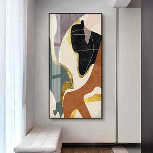 玄关抽象派装饰画金箔白墙吊画悬挂挂画客厅走廊金属框背景墙壁画