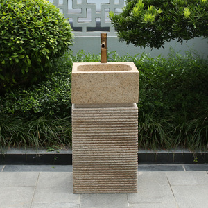 石材洗手台盆户外石头立柱盆一体庭院艺术洗脸盆室外阳台水池花园