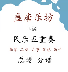 盛唐乐坊 民乐合奏五重d调简谱 扬琴二胡 古筝琵琶笛子 总谱 分谱