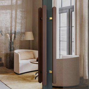 胡桃木色大门拉手现代金色实木门大把手酒店会议室原木玻璃门拉手