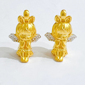 18k金精灵天使吊坠au750正品分色天使睡梦宝宝女款项链挂坠送礼