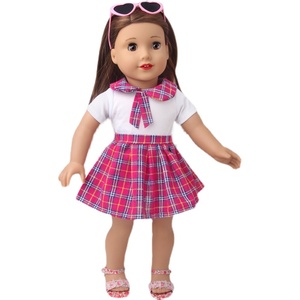 18寸美国女孩娃娃学生校服格子裙子40厘米仿真娃娃衣服换装配件