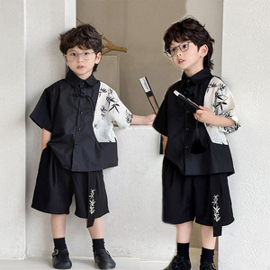 男童汉服夏季新中式国风儿童衬衣短袖休闲洋气小孩民族风套装演出