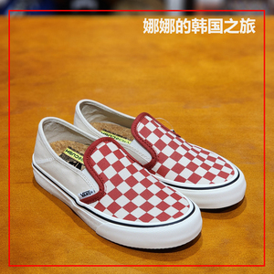 韩国代购VANS范斯Slip on Vr3红色棋盘格一脚蹬帆布鞋VN0A4BX8RED