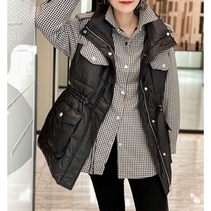 时尚拼接羽绒马甲套装女外穿冬季格子衬衫两件套2021年新款欧洲站