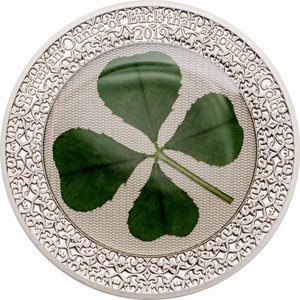 帕劳2019年四叶草实体标本"幸运的1盎司"5元精致全新纪念银币