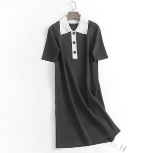 X604撞色显瘦遮肉减龄POLO领针织女裙秋季新款2023短袖韩版连衣裙