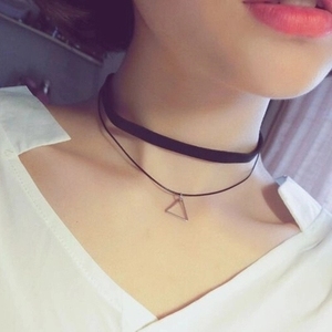 日韩国气质百搭时尚个性黑绳装饰项链女生短款蕾丝颈带脖链饰品