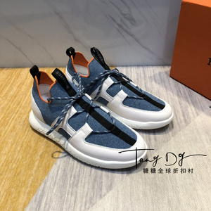 hermes/爱马仕男鞋 经典运动休闲鞋拼接撞色系带圆头透气跑步鞋
