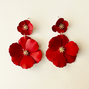 欧美创意设计大红色结婚喷漆花朵耳坠耳饰夸张波西米亚时尚耳环女