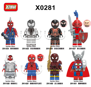 欣宏X0281超英蜘蛛侠武士雷神朋克骑士托比拼装积木人仔儿童玩具
