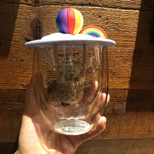 星巴克彩虹热气球玻璃杯双层咖啡水杯子小熊马克杯子男女新年礼物