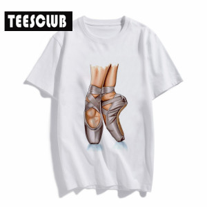 Ballet shoes printed woman T-shirt 欧美风芭蕾舞鞋印花女士T恤