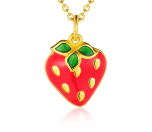 吕小丹香港六福珠宝专柜正品 9999足金珐琅彩草莓吊坠