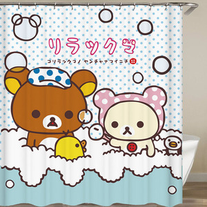 日式浴帘柜门涤纶帘棕熊饰挂布卫生间挡水洗澡帘子卡通熊窗帘小熊