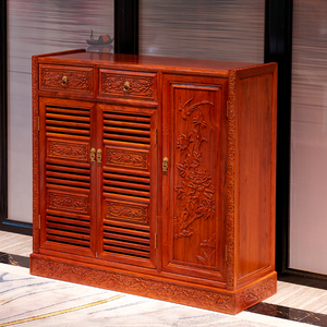 缅甸花梨红木鞋柜家用门口大果紫檀玄关柜实木储物柜中式原木家具
