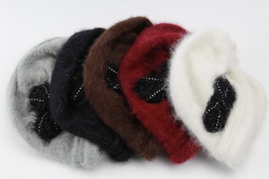 正品ELLE女士冬季休闲甜美可爱酒红色黑色咖啡色灰色羊毛兔毛帽子