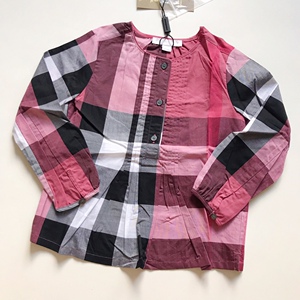 喵喵英国代购burberry巴宝莉 儿童经典格纹纯棉 圆领长袖衬衣上衣