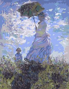 diy数字油画  撑阳伞的女人 人物风景淡彩手工创意丙烯手绘装饰画