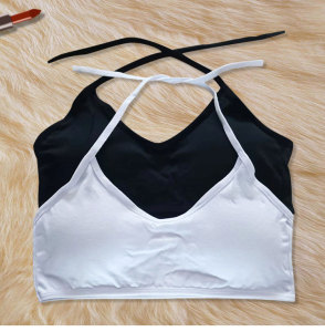 少女发育期背心中小学生挂脖系带抹胸跳舞内衣女童吊带黑色文胸棉