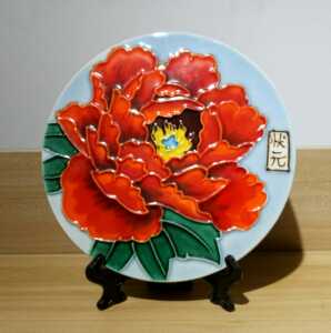 新品包邮手绘唐三彩牡丹陶瓷盘摆件原创旅游记念品家居装饰品