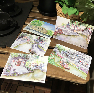 《荔枝湾》 原创广州手绘明信片 5张套装卡片定制创意潮流