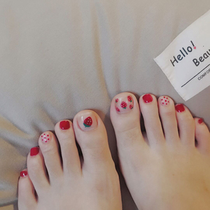 脚指甲贴片香甜可爱大红草莓美甲成品防水持久可反复使用脚趾甲片