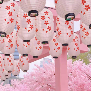 日式灯笼墙和风日本粉色樱花节装饰挂串古风户外防水定制冬瓜灯笼