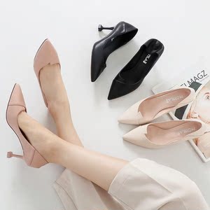 性感女生一字伴娘深秋职业装舒服皮鞋简约四季冬季猫跟高跟鞋5cm