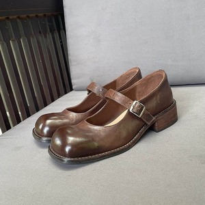 玛丽珍单鞋水洗马皮手工鞋法式做旧女鞋真皮粗跟英伦一字带小皮鞋