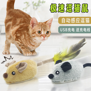 电动老鼠猫玩具仿真自动感应逗猫USB充电猫抓老鼠玩具会跑假老鼠