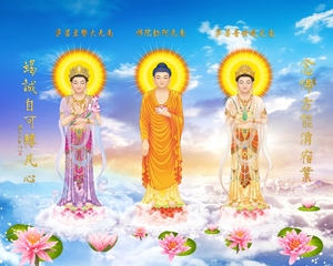 佛像画像结缘西方三圣阿弥陀佛接引图佛像 相纸双面塑封012