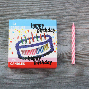 普通盒装24支螺纹生日蜡烛蛋糕小蜡烛彩色条纹派对装饰蜡烛无底座
