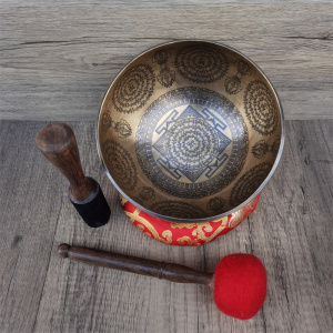 坛城颂钵尼泊尔经文铜钵手工西藏音疗钵盂瑜伽复古铜罄禅音碗摆件