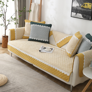 四季通用沙发垫防滑全棉布艺坐垫北欧简约现代夏季皮沙发套罩黄色
