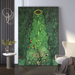 克里姆特世界名画向日葵玄关装饰画手绘油画客厅绿色画治愈系挂画