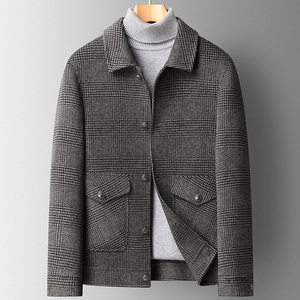 春秋季双面毛呢大衣男短款格子纹尼子呢子夹克羊绒休闲外套男装潮