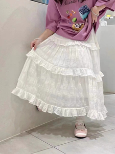 波拉韩国童装女童半身裙2024夏季新款韩版女孩纱裙洋气白色长裙