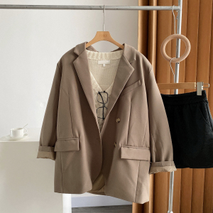 oversize.欧单宽松拿铁色复古西装秋季新款女装高级感街头外套