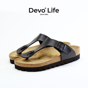 devo/的沃软木鞋拖鞋人字拖夹脚休闲夏旅游度假增高厚底男鞋3702