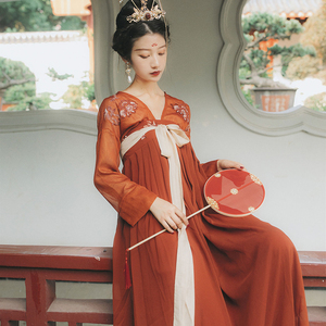 改良汉服女中国风古装红色齐胸襦裙超仙气汉元素古典舞蹈服演出服