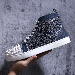 欧洲站CL UGQU钻鞋高帮男鞋红底鞋铆钉真皮烫钻男女鞋情侣款