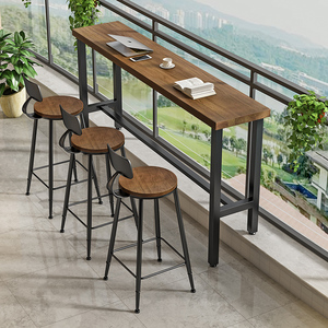 吧台桌家用阳台靠墙靠窗桌定制高低脚奶茶店酒吧台实木长条桌定做