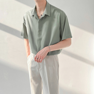 ZPZ夏季薄款上衣韩版宽松休闲短袖衬衫 男士潮流高级垂感免烫衬衣