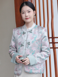 新中式复古盘扣对襟短装外套女春夏季日常通勤汉元素国风圆领上衣