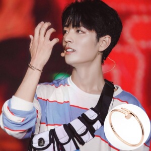 肖战同款钉子手镯粗版细版光面黄金白金玫瑰金色v金材质欧美情侣