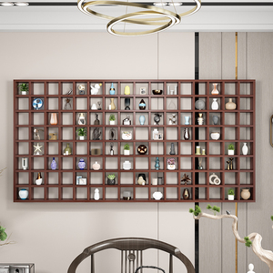 定制实木格子架墙上置物架壁挂收纳柜茶壶展示架小饰品创意格子铺