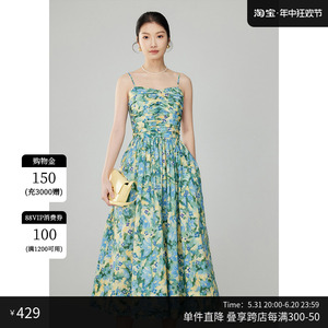 MandyZhang法式吊带连衣裙女夏季新款纯棉甜美气质显瘦碎花长裙子