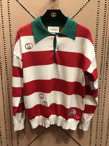 正品代购gucci古奇polo领刺绣logo双g图案红绿条纹毛衣羊毛针织衫