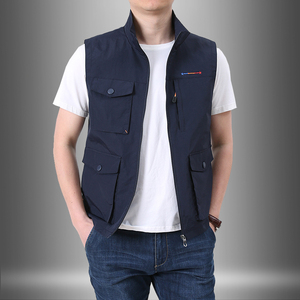 男士名牌马夹立领拉链夏季薄款工装多袋马甲钓鱼记者简约休闲背心